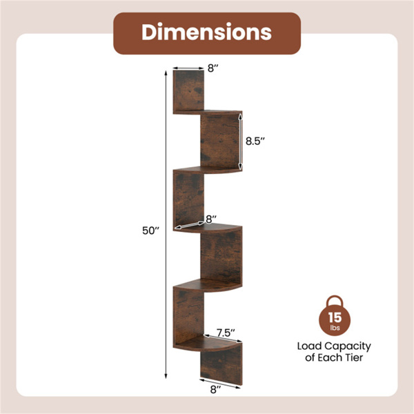 5-layer brown wall mounted corner stand/bookshelf-4