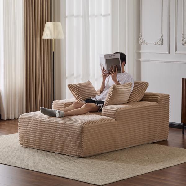 Oversized Chaise Lounge Chair Cozy Cloud Couch, Modern Plush Corduroy Upholstered Sleeper Sofa Daybed with 3 Throw Pillows and Wide Armrest for Living Room, No Assembly Required,Beige-7