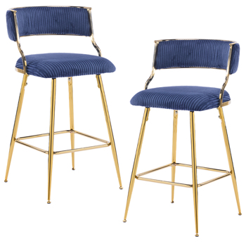 2pcs Thick Corduroy Gold-plated Iron Feet Bar Stool Blue