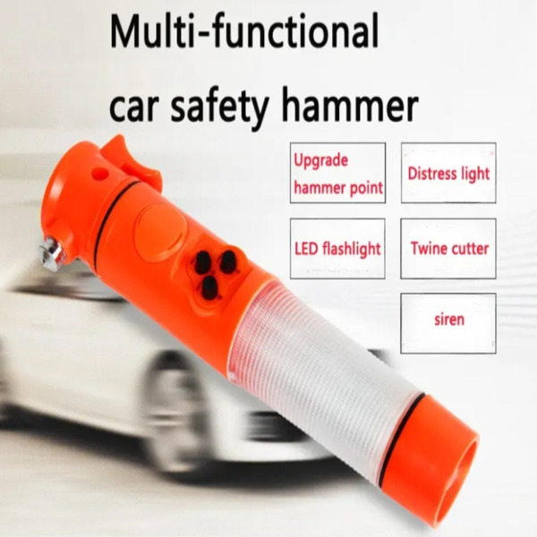 Red Multi-functional car safety hammer with Flashlight-2