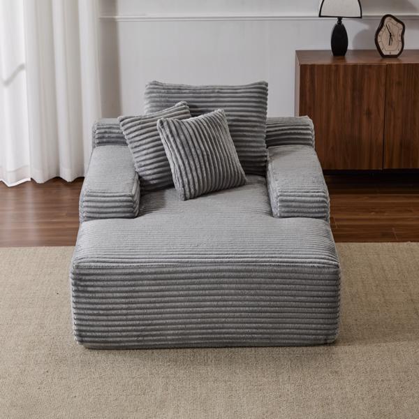 Oversized Chaise Lounge Chair Cozy Cloud Couch, Modern Plush Corduroy Upholstered Sleeper Sofa Daybed with 3 Throw Pillows and Wide Armrest for Living Room, No Assembly Required,Grey-2