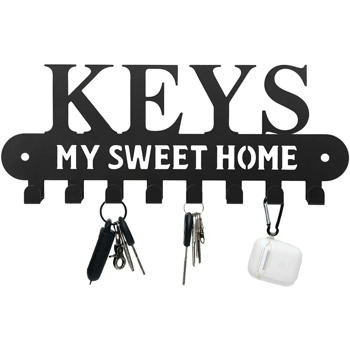 1pc Gorgeous Black Metal Key Holder with \\"Sweet Home\\", Wall - Mounted Hooks - Make a Statement about Home in Your Wall Decor with This Stunning Coat Rack and Storage Rack as a Stylish Wall Hanging Dec