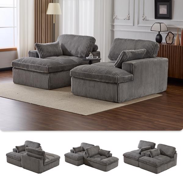 Double Chaise Lounge Chair Indoor,Oversized Upholstered Sleeper Cloud Couch,Deep Seat Luxury Sofa Bed,Sectional Sofa Chaise Love-seat,Corduroy Reading Chair for Living Room,No Assembly Required,Grey-2