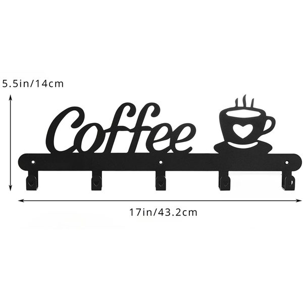 Gorgeous Wall - Mounted Coffee Mug Holder Made of Metal, Complete with Hooks for Coats and Hangers, a Great Stylish Wall Organizer, Utility Hooks.-2
