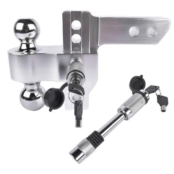 拖车挂接装置 12500 LBS Aluminum Adjustable Trailer Tow Hitch Fits 2-Inch Receiver 6-Inch Drop/Rise, 2" and 2-5/16" Chrome Hitch Balls with Two Locks-6