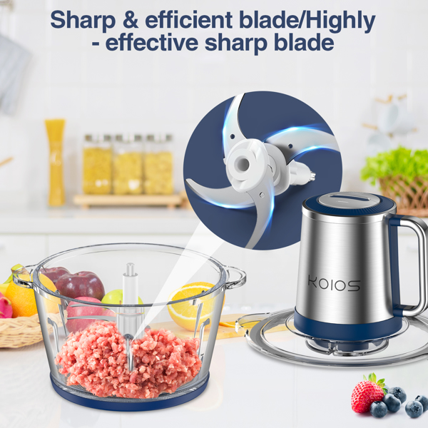 食物处理器  双刀双碗 蓝色 额定功率300W，120V/60Hz，带两组四叶刀.AMZ禁售周末不处理订单-4