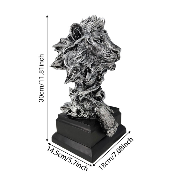 LöWen-Statue Wohnzimmer Deko Modern LöWenkopf-Figur,Harz Skulptur Deko,Tierkop Statue,Figur,Kunsthandwerk,Ornamente FüR Zuhause,BüRo,Dekoration,Geschenk.,Silber-1