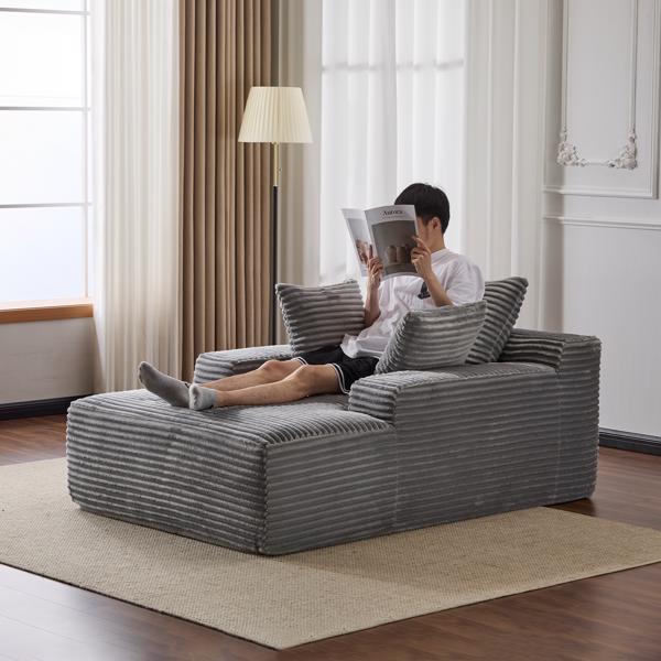 Oversized Chaise Lounge Chair Cozy Cloud Couch, Modern Plush Corduroy Upholstered Sleeper Sofa Daybed with 3 Throw Pillows and Wide Armrest for Living Room, No Assembly Required,Grey-7