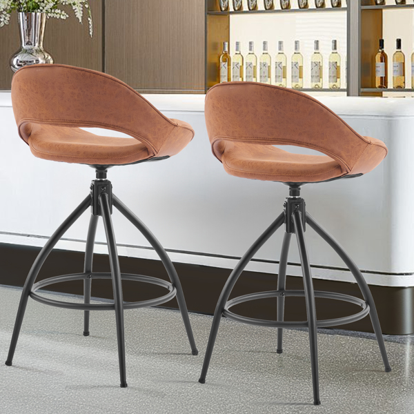 2pcs hollow backrest PU spray-coated bent iron feet bar stool brown with swivel-4
