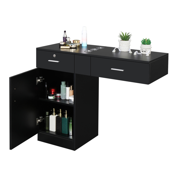 15 PCT E0 Particleboard Pitted Surface 2 Drawers 1 Lock 1 Door 3 Hair Dryer Salon Cabinet Black【Same code 63082170】-2