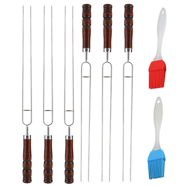 6pcs烧烤U型烧烤叉+2pcs硅胶烧烤刷（刷子颜色随机）-1