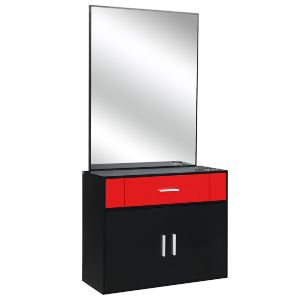 15% E0 chipboard linen top 1 drawer 1 door with mirror Salon cabinet black and red【Same code 89091188】-9