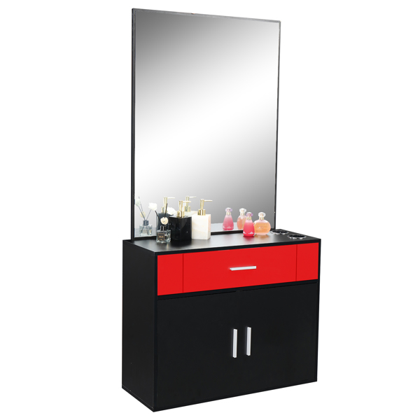 15% E0 chipboard linen top 1 drawer 1 door with mirror Salon cabinet black and red【Same code 89091188】-6