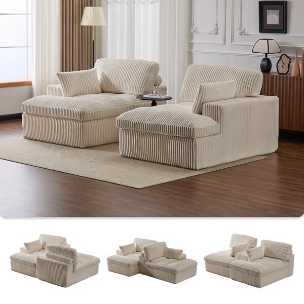 Double Chaise Lounge Chair Indoor,Oversized Upholstered Sleeper Cloud Couch,Deep Seat Luxury Sofa Bed,Sectional Sofa Chaise Love-seat,Corduroy Reading Chair for Living Room,No Assembly Required,White-2