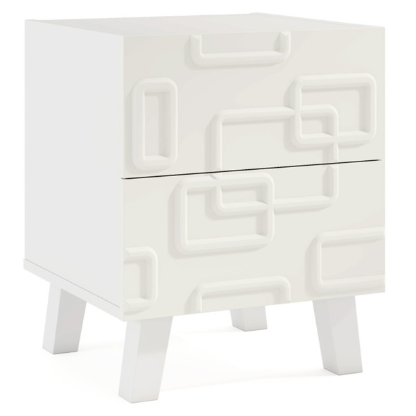  White Modern Nightstand Side Table with Drawers -3