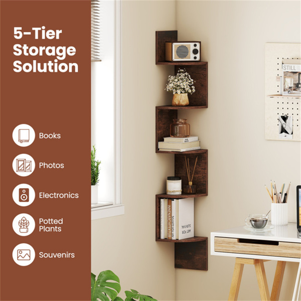 5-layer brown wall mounted corner stand/bookshelf-7