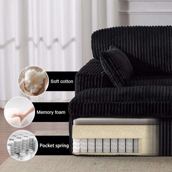Double Chaise Lounge Chair Indoor,Oversized Upholstered Sleeper Cloud Couch,Deep Seat Luxury Sofa Bed,Sectional Sofa Chaise Love-seat,Corduroy Reading Chair for Living Room,No Assembly Required,Black-6