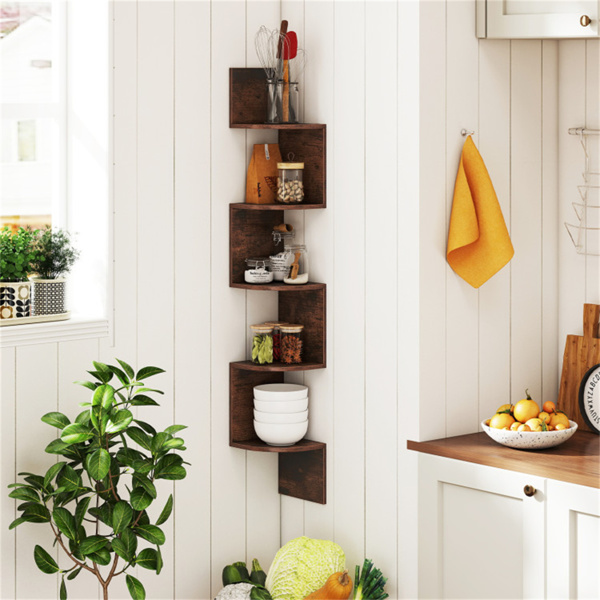 5-layer brown wall mounted corner stand/bookshelf-8
