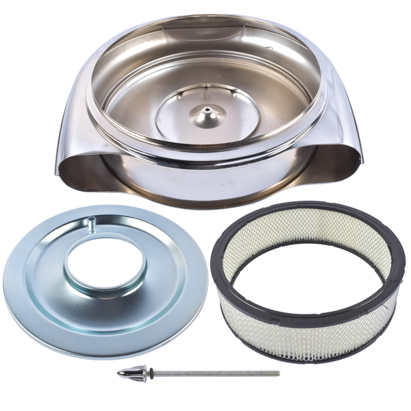 空气滤清器 Round Chrome Air Cleaner Steel Housing Silver with Paper Filter for 5 1/8" Neck-5