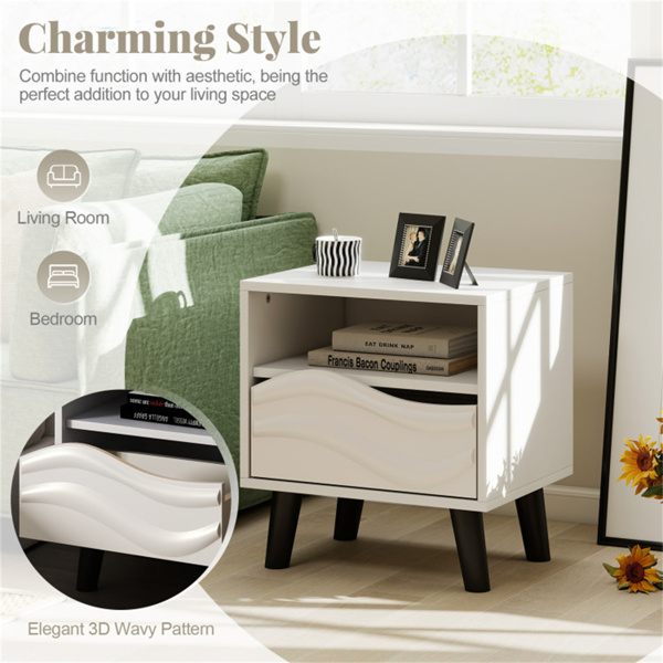 White bedside table with drawers and open shelves-8