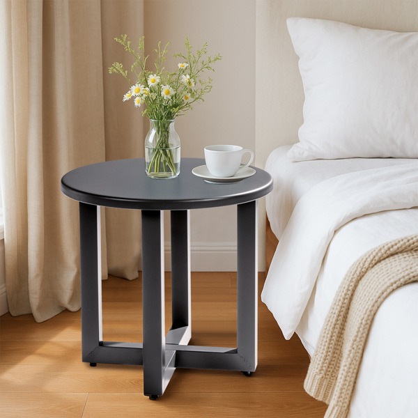 Outdoor Metal Round Table, Weather Resistant Patio End Table Side Table Coffee Bistro Table for Indoor Outdoor, Grey-6