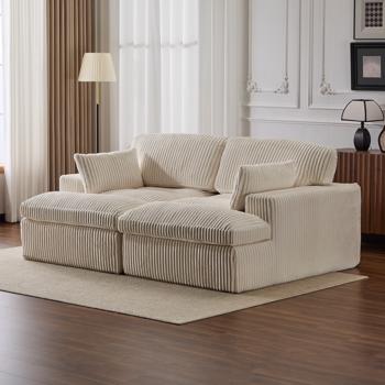 Double Chaise Lounge Chair Indoor,Oversized Upholstered Sleeper Cloud Couch,Deep Seat Luxury Sofa Bed,Sectional Sofa Chaise Love-seat,Corduroy Reading Chair for Living Room,No Assembly Required,White