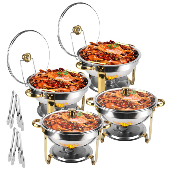 4 件套圆形自助餐架，不锈钢 4.76QT 圆形自助餐架和保温壶，厚支架框架，带镜面盖的餐饮用自助餐架，适用于聚会、婚礼、野餐的食物保温壶-13