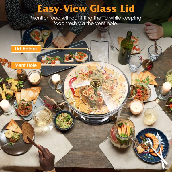 4 件套圆形自助餐架，不锈钢 4.76QT 圆形自助餐架和保温壶，厚支架框架，带镜面盖的餐饮用自助餐架，适用于聚会、婚礼、野餐的食物保温壶-2