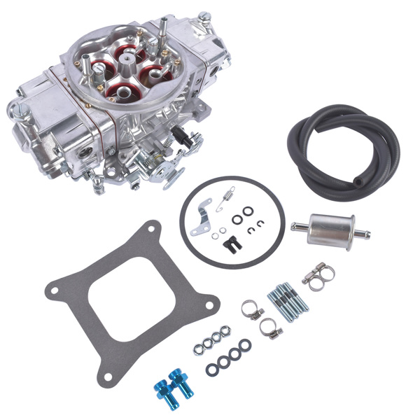化油器 Billet Aluminum 4 Barrel Double Pumper Race Carburetor 650 CFM BR-67199 Gasoline Square Bore No Choke Mechanical Down-Leg Silver-5