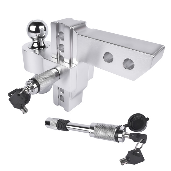 拖车挂接装置 12500 LBS Aluminum Adjustable Trailer Tow Hitch Fits 2-Inch Receiver 6-Inch Drop/Rise, 2" and 2-5/16" Chrome Hitch Balls with Two Locks-1