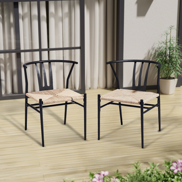 4pcs 绳编 黑色铁框架 米色圆绳 编藤单椅 22.8*21.45*28.7inch-9