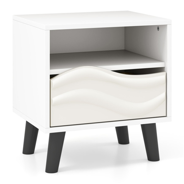 White bedside table with drawers and open shelves-3