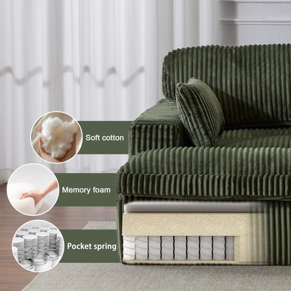 Double Chaise Lounge Chair Indoor,Oversized Upholstered Sleeper Cloud Couch,Deep Seat Luxury Sofa Bed,Sectional Sofa Chaise Love-seat,Corduroy Reading Chair for Living Room,No Assembly Required,Green-6