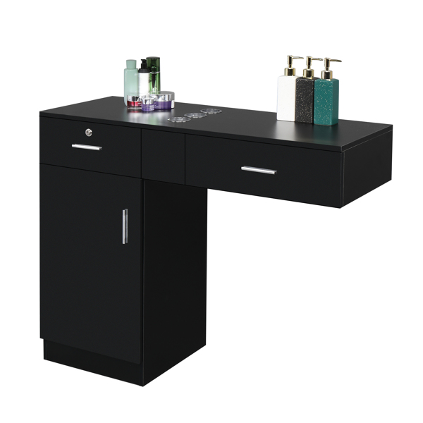 15 PCT E0 Particleboard Pitted Surface 2 Drawers 1 Lock 1 Door 3 Hair Dryer Salon Cabinet Black【Same code 63082170】-15