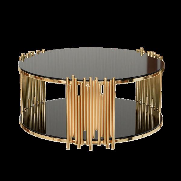 Modern minimalist light luxury style stainless steel circular coffee table, black tempered glass countertop, living room coffee table -8