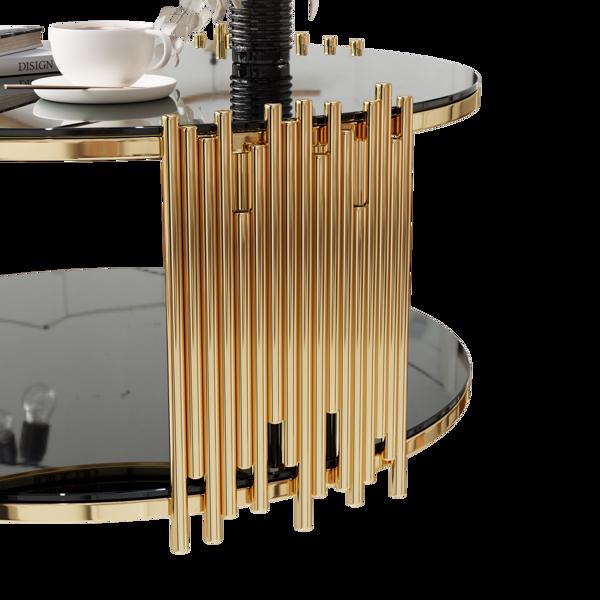 Modern minimalist light luxury style stainless steel circular coffee table, black tempered glass countertop, living room coffee table -9