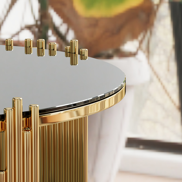 Modern minimalist light luxury style stainless steel circular coffee table, black tempered glass countertop, living room coffee table -3