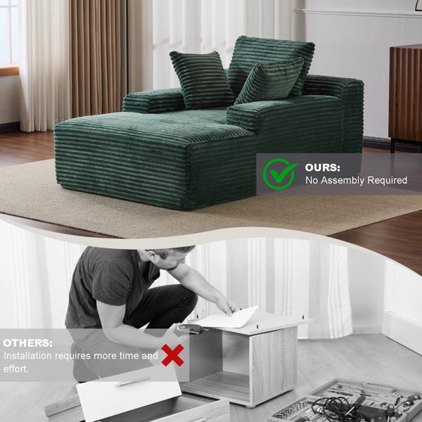 Oversized Chaise Lounge Chair Cozy Cloud Couch, Modern Plush Corduroy Upholstered Sleeper Sofa Daybed with 3 Throw Pillows and Wide Armrest for Living Room, No Assembly Required,Green-8