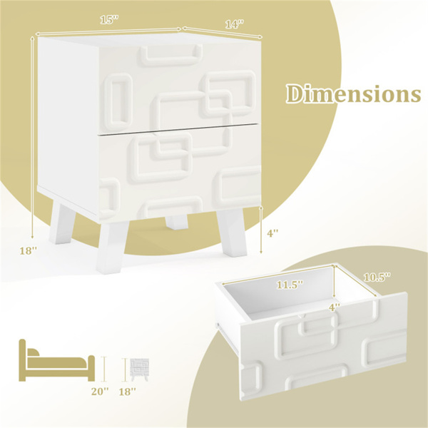  White Modern Nightstand Side Table with Drawers -4