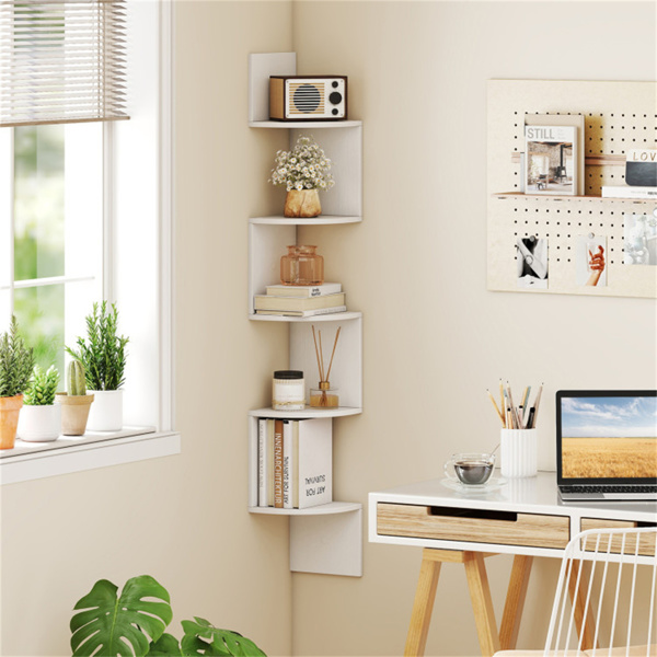 5-layer white wall mounted corner stand/bookshelf-2