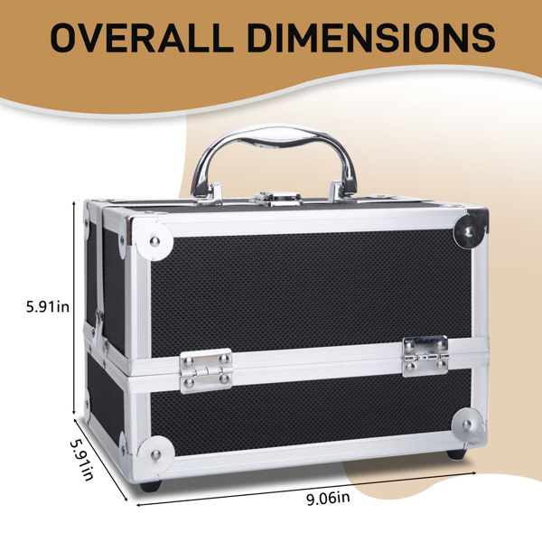 SM-2176 Aluminum Makeup Train Case Jewelry Box Cosmetic Organizer with Mirror 9"x6"x6" Black-14