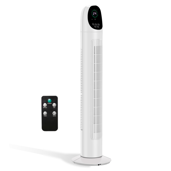 美规 TF-36BR 电风扇 110V 50W 34英寸 无水箱 带遥控器 电子显示 塑料 黑白 塔扇 室内 凹弧形头部 9小时定时-3