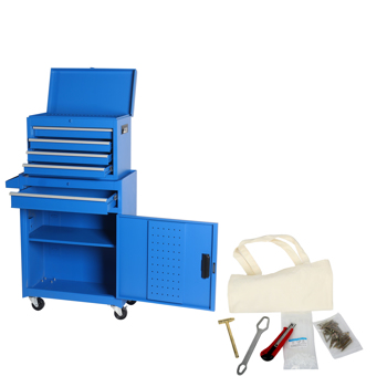 工具箱，5 抽屉滚动工具储物柜，带可拆卸顶部工具箱、衬垫、通用可锁轮、可调节搁板、锁定机构、金属工具车，154 件工具