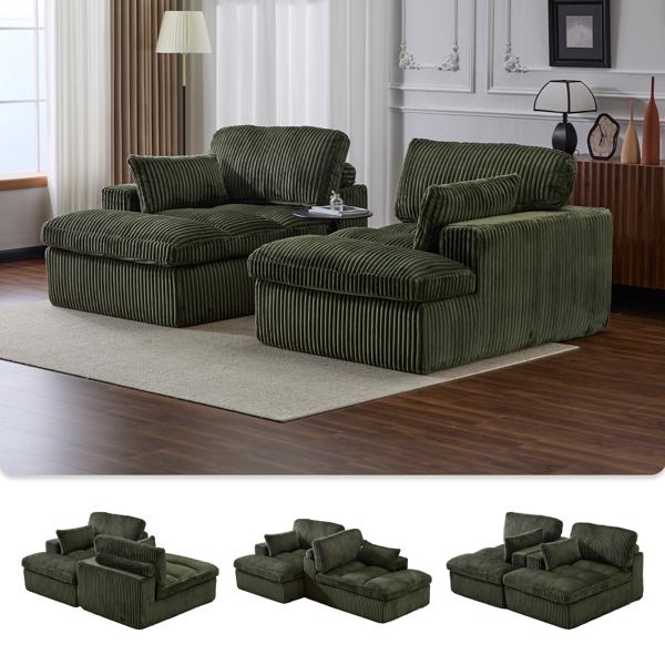 Double Chaise Lounge Chair Indoor,Oversized Upholstered Sleeper Cloud Couch,Deep Seat Luxury Sofa Bed,Sectional Sofa Chaise Love-seat,Corduroy Reading Chair for Living Room,No Assembly Required,Green-2