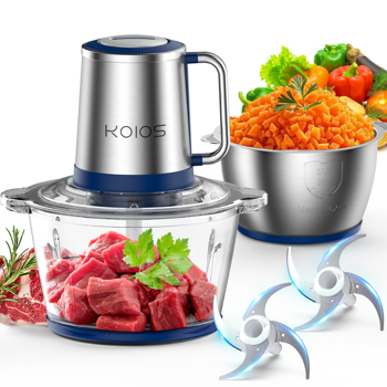 食物处理器  双刀双碗 蓝色 额定功率300W，120V/60Hz，带两组四叶刀.AMZ禁售周末不处理订单