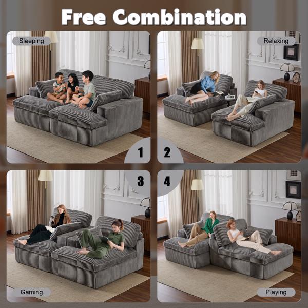 Double Chaise Lounge Chair Indoor,Oversized Upholstered Sleeper Cloud Couch,Deep Seat Luxury Sofa Bed,Sectional Sofa Chaise Love-seat,Corduroy Reading Chair for Living Room,No Assembly Required,Grey-4