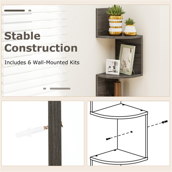 5-layer Oak wall mounted corner stand/bookshelf-6