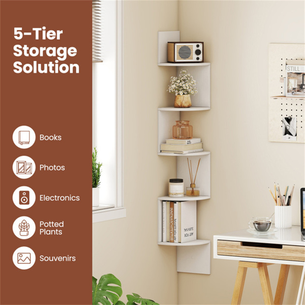 5-layer white wall mounted corner stand/bookshelf-8