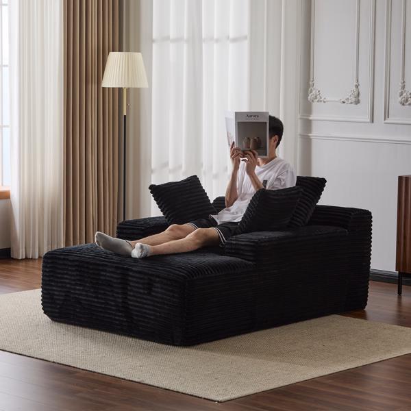 Oversized Chaise Lounge Chair Cozy Cloud Couch, Modern Plush Corduroy Upholstered Sleeper Sofa Daybed with 3 Throw Pillows and Wide Armrest for Living Room, No Assembly Required,Black-7