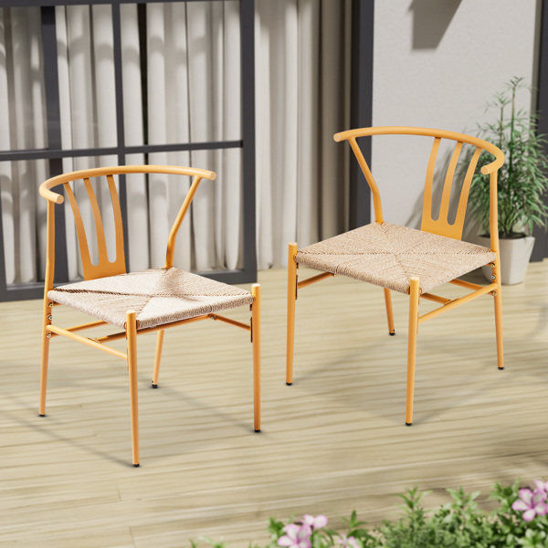 4pcs 绳编 自然色铁框架 米色圆绳 编藤单椅 22.8*21.45*28.7inch-9